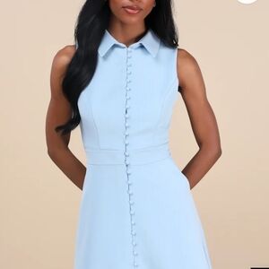 Lulu's Light Blue Button-Front Mini Dress